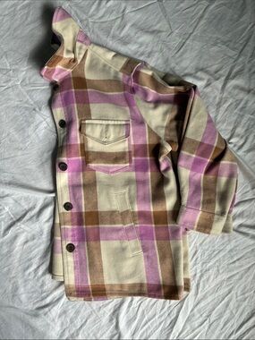 GAP Cream, Pink & Brown Plaid Shacket